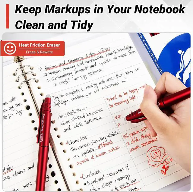 Alt view image 2 of 7 - Erasable Gel Pens 0.7mm, Red Heat Erasable Fine Point Ballpoint Pens, Make Mistakes Disappear, Gel Ink Pens with Eraser for Drawing Writing Planner Journaling Crossword Puzzles School Supplies
