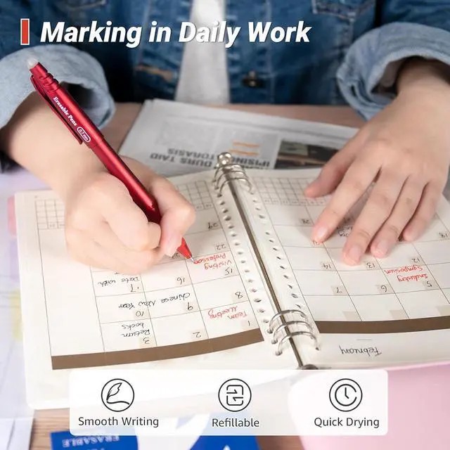 Alt view image 6 of 7 - Erasable Gel Pens 0.7mm, Red Heat Erasable Fine Point Ballpoint Pens, Make Mistakes Disappear, Gel Ink Pens with Eraser for Drawing Writing Planner Journaling Crossword Puzzles School Supplies