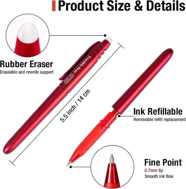 Alt view image 7 of 7 - Erasable Gel Pens 0.7mm, Red Heat Erasable Fine Point Ballpoint Pens, Make Mistakes Disappear, Gel Ink Pens with Eraser for Drawing Writing Planner Journaling Crossword Puzzles School Supplies