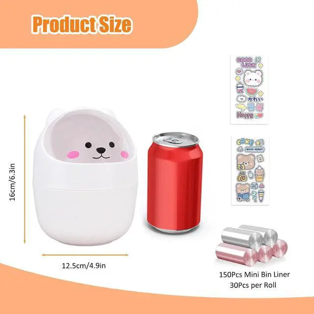 Alt view image 2 of 7 - Cute Desktop Tiny Trash Can with Flip Lid, Creative Kawaii Bear Mini Wastebasket, Portable Countertop Dustbin for Office Kitchen Vanity Tabletop Bedroom (White)