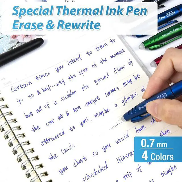 Alt view image 3 of 7 - Erasable Gel Pens 0.7mm, Heat Erasable Fine Point Ballpoint Pens, Make Mistakes Disappear, Gel Ink Pens with Eraser for Drawing Writing Planner Journaling (Red, Blue, Black, Green)