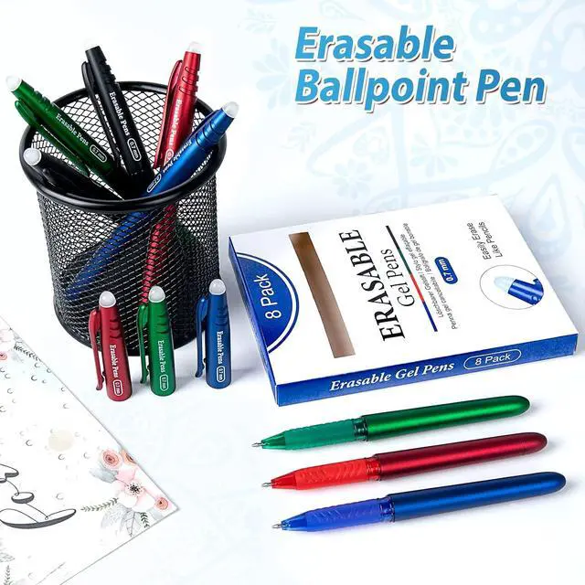 Alt view image 7 of 7 - Erasable Gel Pens 0.7mm, Heat Erasable Fine Point Ballpoint Pens, Make Mistakes Disappear, Gel Ink Pens with Eraser for Drawing Writing Planner Journaling (Red, Blue, Black, Green)