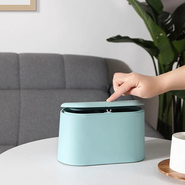 Alt view image 2 of 7 - Mini Trash Can with Lid - Removable Small Garbage Can, Tiny Plastic Trash Bin, Pop Up Countertop Wastebasket, Counter Garbage Lint Bin for Bathroom,Office,Kitchen,Desk,Coffee Table(Sky Blue)