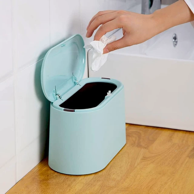 Alt view image 3 of 7 - Mini Trash Can with Lid - Removable Small Garbage Can, Tiny Plastic Trash Bin, Pop Up Countertop Wastebasket, Counter Garbage Lint Bin for Bathroom,Office,Kitchen,Desk,Coffee Table(Sky Blue)