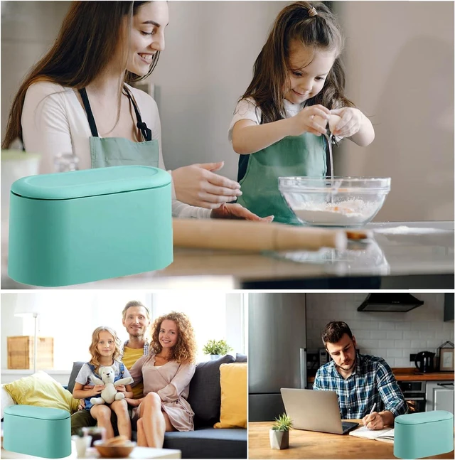 Alt view image 5 of 7 - Mini Trash Can with Lid - Removable Small Garbage Can, Tiny Plastic Trash Bin, Pop Up Countertop Wastebasket, Counter Garbage Lint Bin for Bathroom,Office,Kitchen,Desk,Coffee Table(Sky Blue)