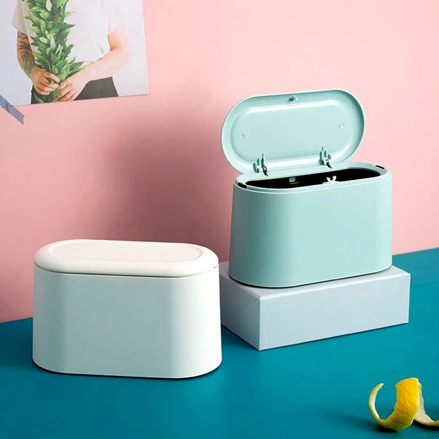 Alt view image 6 of 7 - Mini Trash Can with Lid - Removable Small Garbage Can, Tiny Plastic Trash Bin, Pop Up Countertop Wastebasket, Counter Garbage Lint Bin for Bathroom,Office,Kitchen,Desk,Coffee Table(Sky Blue)