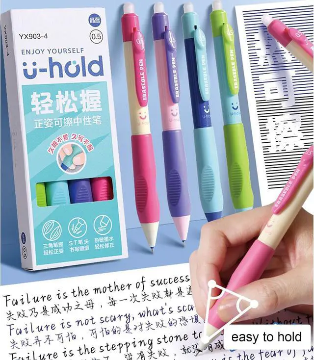 Alt view image 2 of 7 - 4 Pcs Erasable Gel Ink Pens Cute Retractable Erasable Pens 0.5mm Black Ink Pen Office School Pen Cute Aesthetic Pen Women Girls Pens Boys Men (Style 3-Black Ink)