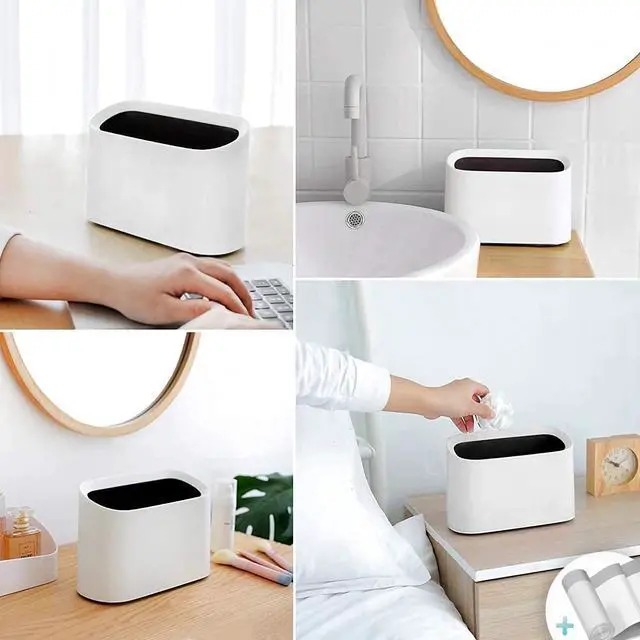 Alt view image 2 of 7 - 0.4 Gal Mini Trash Can for Desk with Inclined Opening (White) | Very Slim to Save Space, For Desktop Vanity Countertop Table Office Laundry Bedside, Tiny Plastic Mini Garbage Can