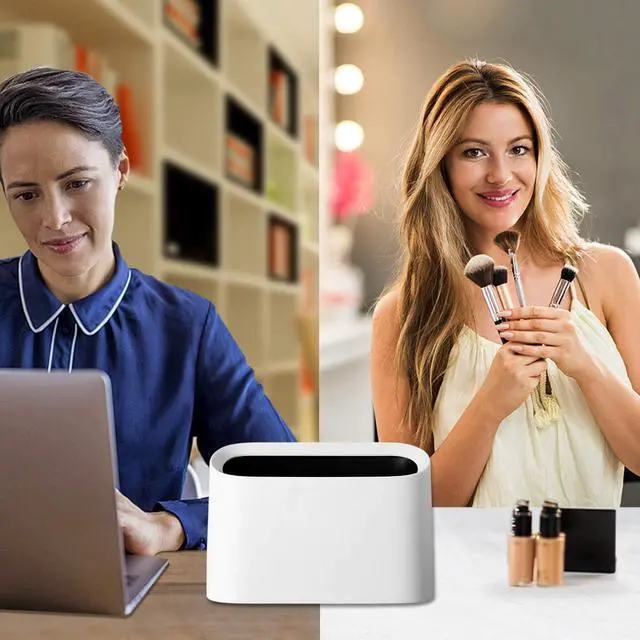 Alt view image 7 of 7 - 0.4 Gal Mini Trash Can for Desk with Inclined Opening (White) | Very Slim to Save Space, For Desktop Vanity Countertop Table Office Laundry Bedside, Tiny Plastic Mini Garbage Can
