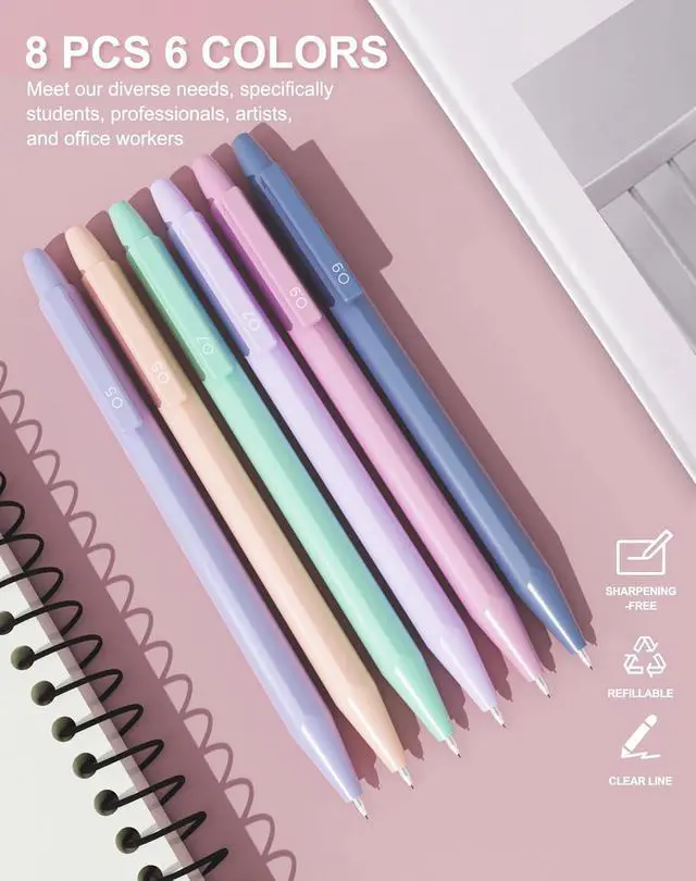 Alt view image 2 of 7 - Cute Mechanical Pencil Set with Case, 8-Pack 0.5 0.7mm Pencils | 480 Lead Refills 3 Erasers 9 Eraser Refills, Back to School Supplies Gift for Girls Writing Drawing, Aesthetic Stationery