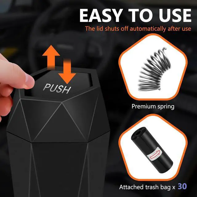 Alt view image 2 of 7 - Car Trash Can with Lid, Leakproof, 30 Trash Bags, Black, 2 Pack | Small Garbage Can for Car, Car Accessories for Interior, Multipurpose Organizers and Storage Solutions for Home, Office
