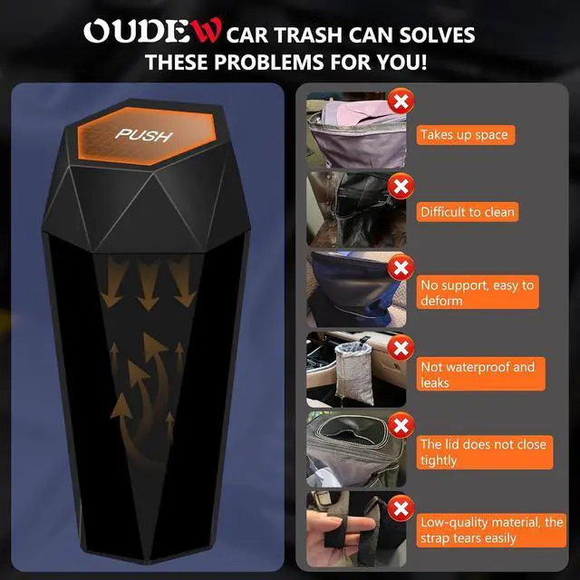 Alt view image 3 of 7 - Car Trash Can with Lid, Leakproof, 30 Trash Bags, Black, 2 Pack | Small Garbage Can for Car, Car Accessories for Interior, Multipurpose Organizers and Storage Solutions for Home, Office