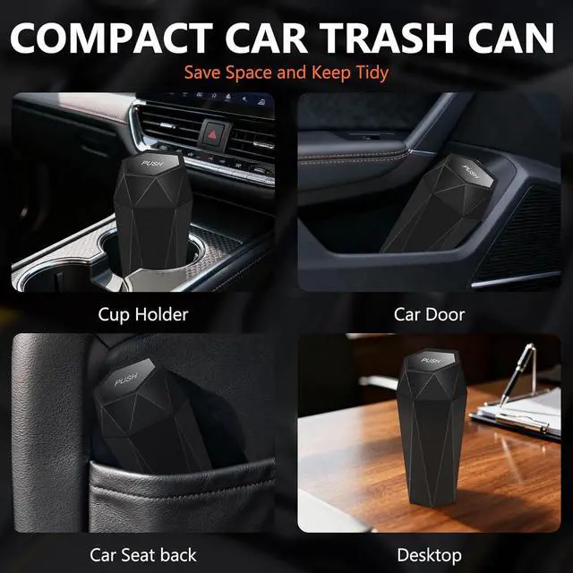 Alt view image 4 of 7 - Car Trash Can with Lid, Leakproof, 30 Trash Bags, Black, 2 Pack | Small Garbage Can for Car, Car Accessories for Interior, Multipurpose Organizers and Storage Solutions for Home, Office