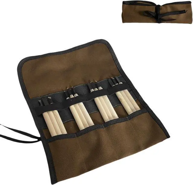 Main image of Small Canvas Chisel Roll, Chisels Bag Tool Organizer with 4 Pockets, Metal Pry Bar Plier Wrench Roll Tool Pouch for Mechanic Carpenter Craftsman (Khaki)