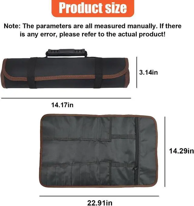 Alt view image 2 of 6 - 23 Pocket Car Tool Bag Roll Up Organizer - Portable Wrench Organizer & Tools Storage Bag with Zipper Pouch - Roll Up Tool Pouch with Easy-Grab Handle for Men Dad Boyfriend Mechanic (Black)