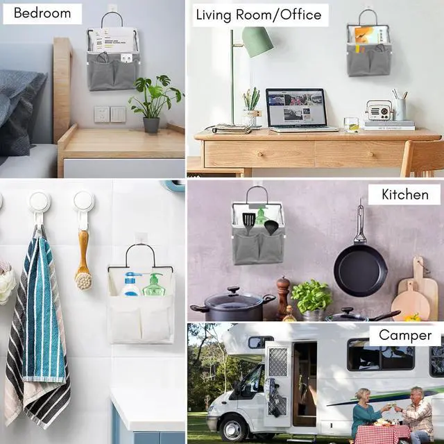Alt view image 4 of 6 - 1pcs Wall Hanging Storage Bag, Wall Hanging Baskets for Organizing as Over the Door Organizer, Wall File Organizer, Rv Storage and Organization. For Bedroom, Office, Camper (Gray-Upgraded)