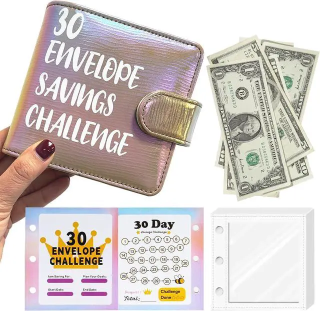 Main image of Mini Money Challenge Binder, 30 Cash Envelopes & Budget Tracker, PU Leather | Beginner-Friendly, Portable & Durable, Waterproof & Tear-Resistant, Easy to Track Savings, Gift for Budget Lovers, Yellow
