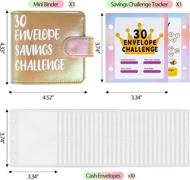 Alt view image 5 of 7 - Mini Money Challenge Binder, 30 Cash Envelopes & Budget Tracker, PU Leather | Beginner-Friendly, Portable & Durable, Waterproof & Tear-Resistant, Easy to Track Savings, Gift for Budget Lovers, Yellow
