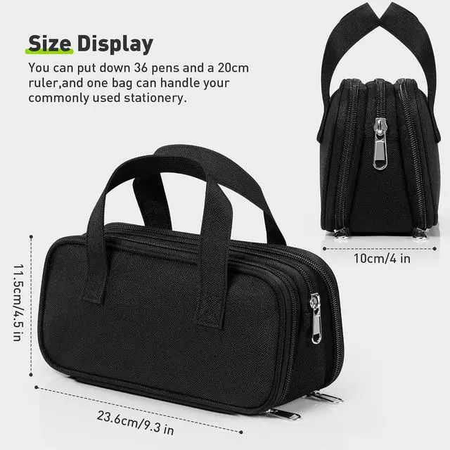 Alt view image 3 of 7 - Large Pencil Case, Big Capacity Pencil Pouch Pen Bag with 3 Compartment, Portable Canvas Stationery Organizer with Zipper, Cute Aesthetic School Supplies for Teen Girls Boys College,Black