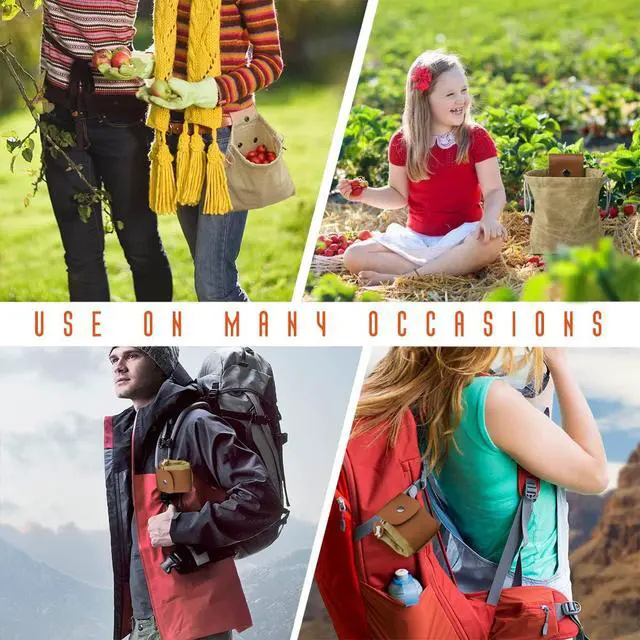 Alt view image 7 of 7 - Foraging Bag, Outdoor Picking Fruit Bags, Waxed Canvas Foraging Pouch, Foldable Leather Belt Pouch with Drawstring Multi-Purpose Picking Bag for Camping, Shells, Treasures, Travel, Hiking
