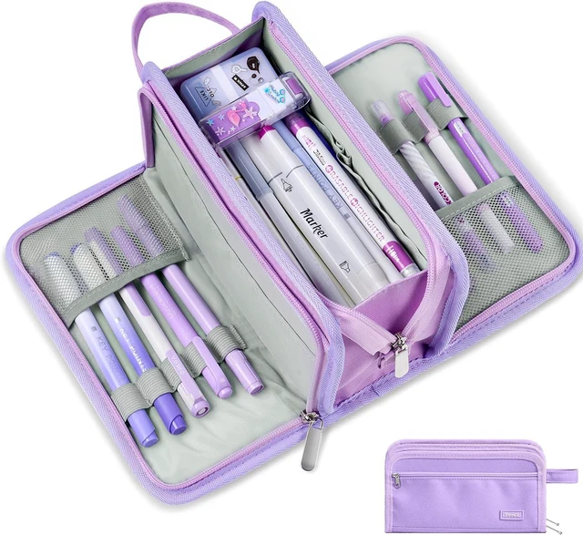 Main image of Large Pencil Case, Pencil Pouch, Pencil Bag, Pencil Box, Pure Purple | Ample Storage, Durable Canvas, Smooth Zippers, Portable Handle, Cute Stationery Organizer, Makeup Bag, School Supplies, Girls