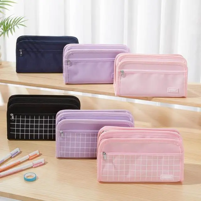 Alt view image 2 of 7 - Large Pencil Case, Pencil Pouch, Pencil Bag, Pencil Box, Pure Purple | Ample Storage, Durable Canvas, Smooth Zippers, Portable Handle, Cute Stationery Organizer, Makeup Bag, School Supplies, Girls