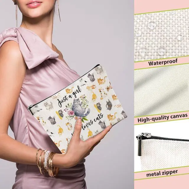Alt view image 3 of 6 - Adorable Cat Makeup Bag for Women, Portable Cosmetic Bag Travel Organizer | Toiletry Accessories, Roomy Makeup Pouch with Zipper, Cat Lover Gifts for Women Girls