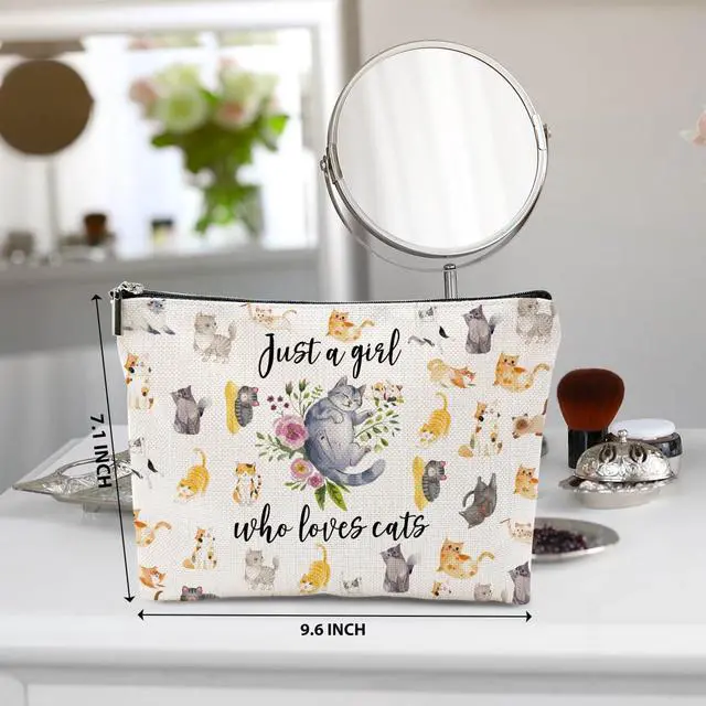 Alt view image 2 of 6 - Adorable Cat Makeup Bag for Women, Portable Cosmetic Bag Travel Organizer | Toiletry Accessories, Roomy Makeup Pouch with Zipper, Cat Lover Gifts for Women Girls