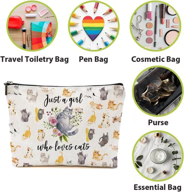 Alt view image 4 of 6 - Adorable Cat Makeup Bag for Women, Portable Cosmetic Bag Travel Organizer | Toiletry Accessories, Roomy Makeup Pouch with Zipper, Cat Lover Gifts for Women Girls
