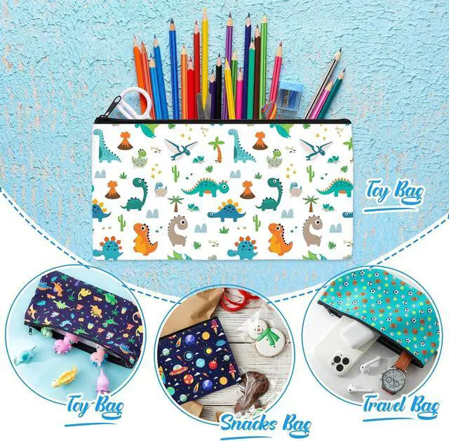 Alt view image 3 of 6 - 6 Pieces Dinosaur Pencil Pouch for Boys Girls Cute Canvas Pencil Case for Teens Cosmetic Bags for Stationery Office Supplies Birthday Christmas Graduation (Dinosaur)