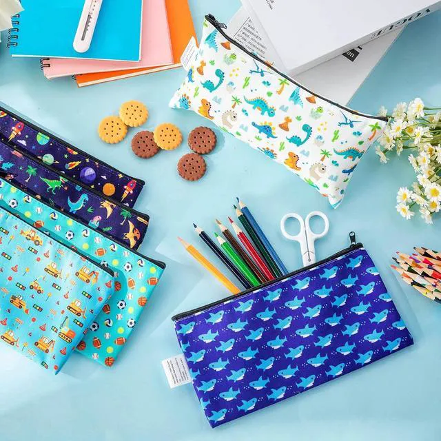Alt view image 6 of 6 - 6 Pieces Dinosaur Pencil Pouch for Boys Girls Cute Canvas Pencil Case for Teens Cosmetic Bags for Stationery Office Supplies Birthday Christmas Graduation (Dinosaur)