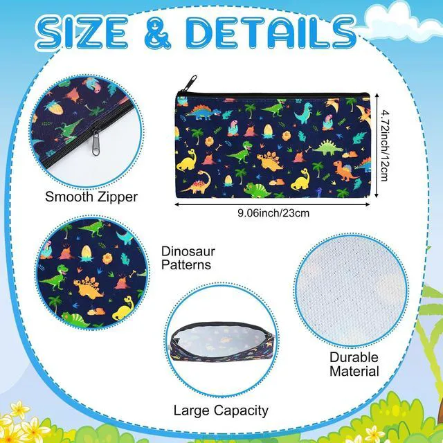 Alt view image 2 of 6 - 6 Pieces Dinosaur Pencil Pouch for Boys Girls Cute Canvas Pencil Case for Teens Cosmetic Bags for Stationery Office Supplies Birthday Christmas Graduation (Dinosaur)