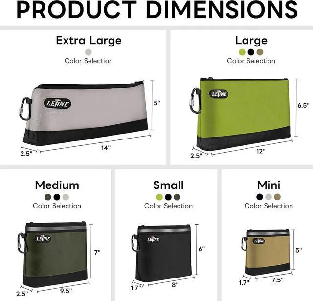 Alt view image 2 of 7 - Small Tool Bag Tool Pouches with Carabiners, 1680D Oxford Water Resistant Zipper Bag, Wide Flat Bottom Utility Bag Zipper Pouch for Storage and Organizer, 3-Pack Mini