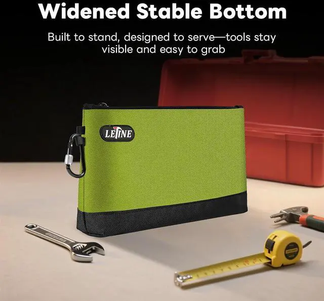 Alt view image 7 of 7 - Small Tool Bag Tool Pouches with Carabiners, 1680D Oxford Water Resistant Zipper Bag, Wide Flat Bottom Utility Bag Zipper Pouch for Storage and Organizer, 3-Pack Mini