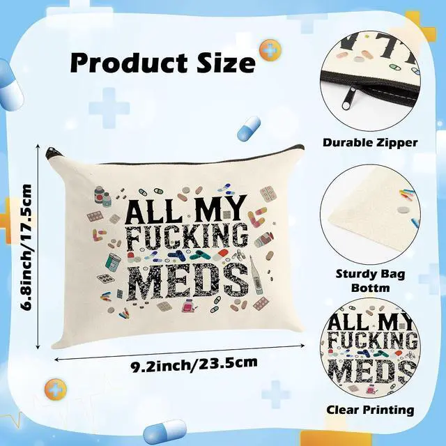 Alt view image 2 of 7 - Funny Medicine Makeup Bag - Medicine Gifts Nurse Practitioner Funny Organizer Travel Cosmetic Bag, Pill Storage Bag Full Of Drugs Toiletry Pouch with Zipper for Patient Women (MEDS-B)