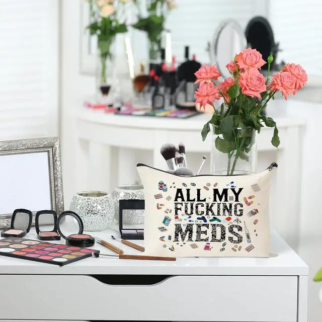 Alt view image 5 of 7 - Funny Medicine Makeup Bag - Medicine Gifts Nurse Practitioner Funny Organizer Travel Cosmetic Bag, Pill Storage Bag Full Of Drugs Toiletry Pouch with Zipper for Patient Women (MEDS-B)
