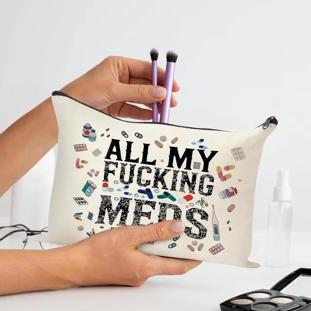 Alt view image 6 of 7 - Funny Medicine Makeup Bag - Medicine Gifts Nurse Practitioner Funny Organizer Travel Cosmetic Bag, Pill Storage Bag Full Of Drugs Toiletry Pouch with Zipper for Patient Women (MEDS-B)