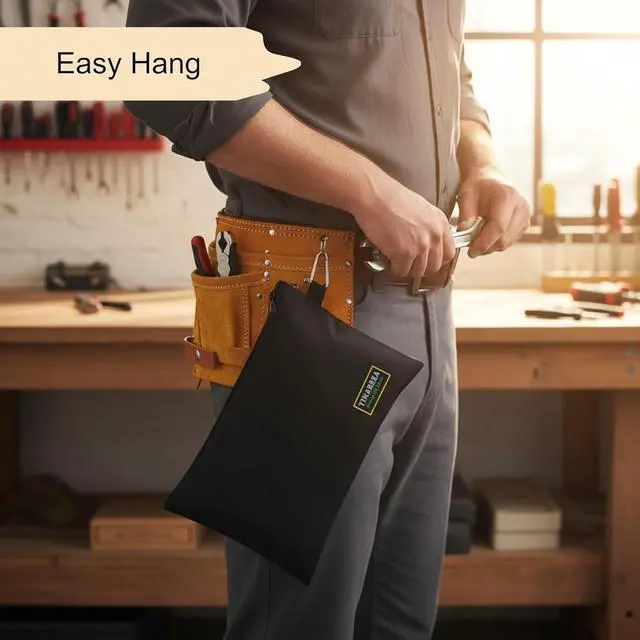 Alt view image 5 of 7 - Small Tool Pouch Bag with Zipper - Canvas Tool Organizer for Men | Heavy-Duty Zippered Pouch for Electricians,Waterproof Storage Case, DIY & Home Repair Tools Black (7.9 x 11.8 Inch)
