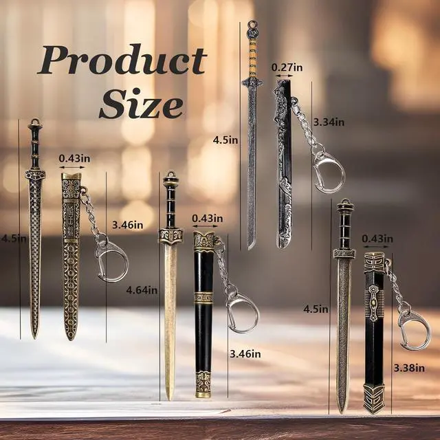 Alt view image 2 of 7 - 4PCS Ancient Sword Letter Opener with Sheath, Decorative Letter Opener Mini Sword Keychain Desk Decor, Mail Open Tool Envelope Slitter Opening Tool Office Mail Supplies Collectible Ornaments