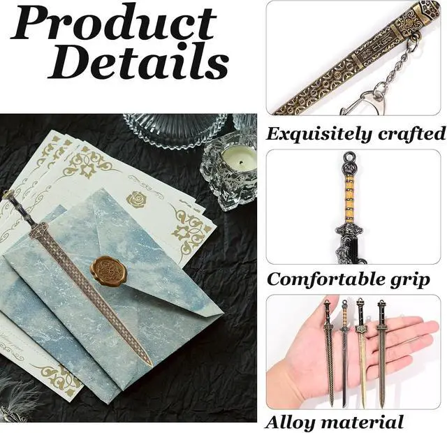 Alt view image 4 of 7 - 4PCS Ancient Sword Letter Opener with Sheath, Decorative Letter Opener Mini Sword Keychain Desk Decor, Mail Open Tool Envelope Slitter Opening Tool Office Mail Supplies Collectible Ornaments