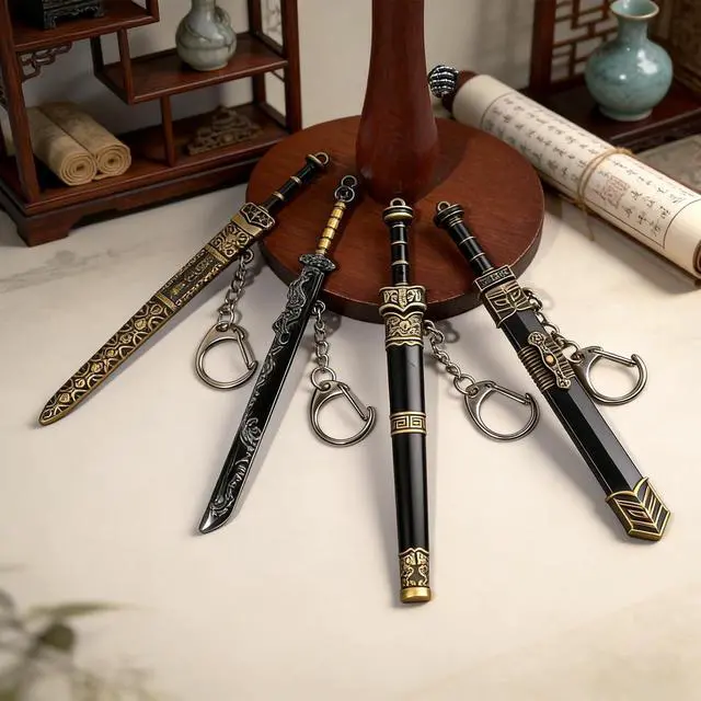 Alt view image 7 of 7 - 4PCS Ancient Sword Letter Opener with Sheath, Decorative Letter Opener Mini Sword Keychain Desk Decor, Mail Open Tool Envelope Slitter Opening Tool Office Mail Supplies Collectible Ornaments