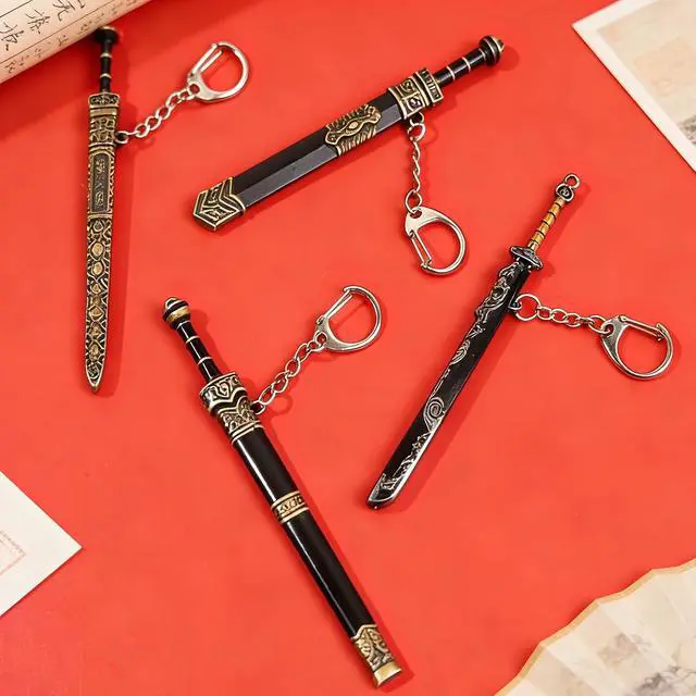 Alt view image 5 of 7 - 4PCS Ancient Sword Letter Opener with Sheath, Decorative Letter Opener Mini Sword Keychain Desk Decor, Mail Open Tool Envelope Slitter Opening Tool Office Mail Supplies Collectible Ornaments