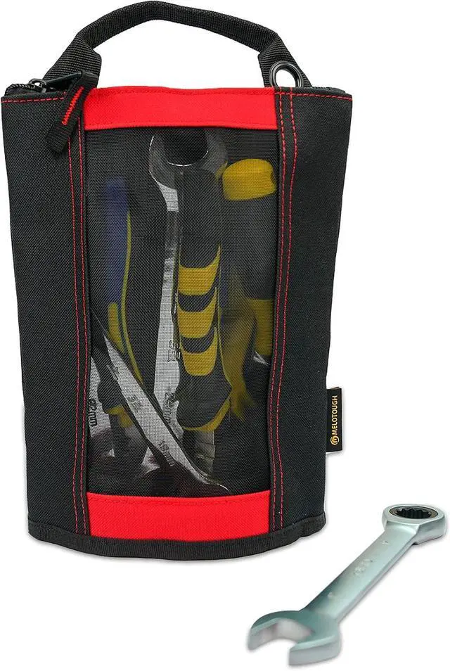 Main image of Fastener Bag Utility Canvas Zipper Tool Bag Heavy Duty Mesh Window, Hanging Grommets (Red)