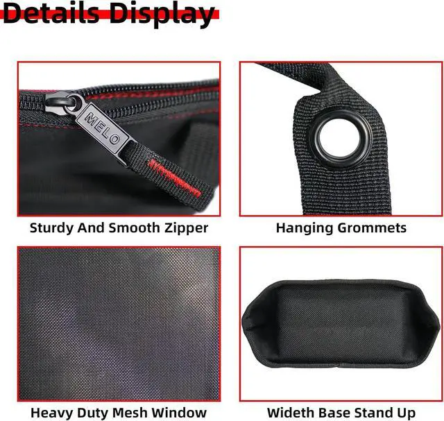 Alt view image 3 of 6 - Fastener Bag Utility Canvas Zipper Tool Bag Heavy Duty Mesh Window, Hanging Grommets (Red)
