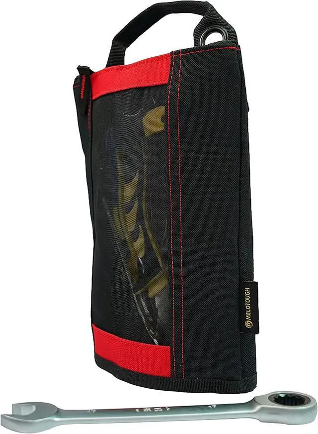 Alt view image 5 of 6 - Fastener Bag Utility Canvas Zipper Tool Bag Heavy Duty Mesh Window, Hanging Grommets (Red)