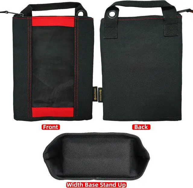 Alt view image 4 of 6 - Fastener Bag Utility Canvas Zipper Tool Bag Heavy Duty Mesh Window, Hanging Grommets (Red)