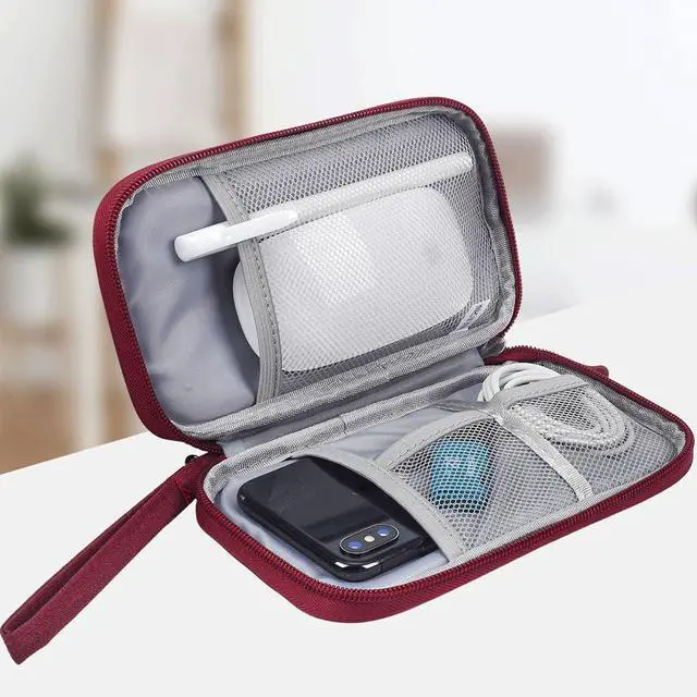 Alt view image 4 of 7 - Electronic Cord Organizer Travel Case, Electronic Organizer Pouch Bag, Cable Organizer bag Pouch Electronic Accessories Case for Cable, Cord, Charger, Phone, Power Bank, Earphone (Wine Red)