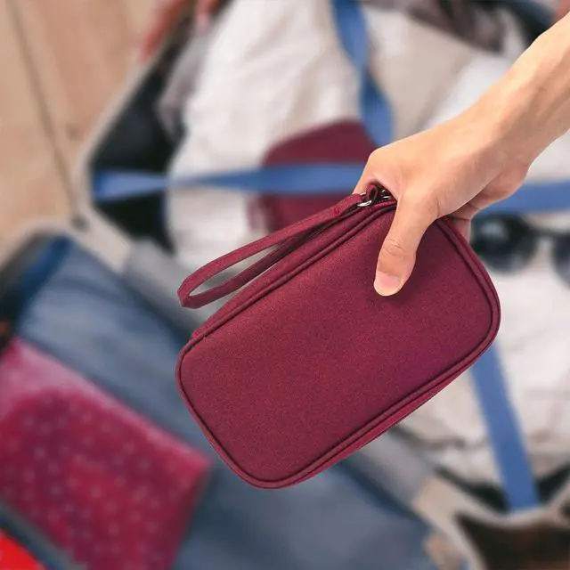 Alt view image 5 of 7 - Electronic Cord Organizer Travel Case, Electronic Organizer Pouch Bag, Cable Organizer bag Pouch Electronic Accessories Case for Cable, Cord, Charger, Phone, Power Bank, Earphone (Wine Red)