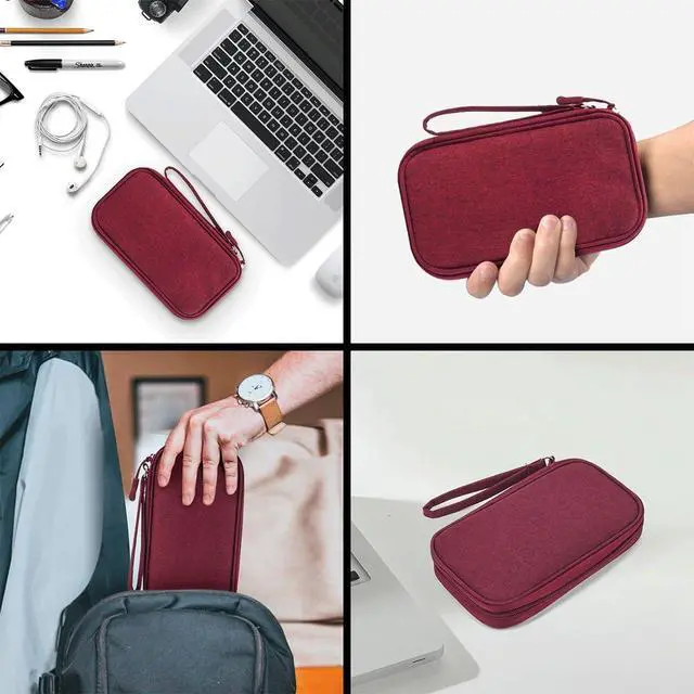 Alt view image 6 of 7 - Electronic Cord Organizer Travel Case, Electronic Organizer Pouch Bag, Cable Organizer bag Pouch Electronic Accessories Case for Cable, Cord, Charger, Phone, Power Bank, Earphone (Wine Red)