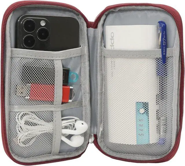 Alt view image 7 of 7 - Electronic Cord Organizer Travel Case, Electronic Organizer Pouch Bag, Cable Organizer bag Pouch Electronic Accessories Case for Cable, Cord, Charger, Phone, Power Bank, Earphone (Wine Red)